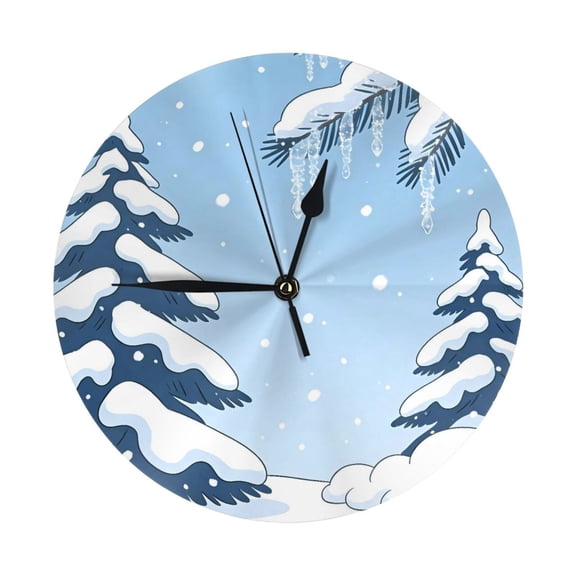 9.84in Round Wall Clock Frameless No Glass Silent Non-Ticking Pvc Board Stand For Tabletop Or Wall Kitchen Living Room Office Bedroom Hello Winter Theme (3)