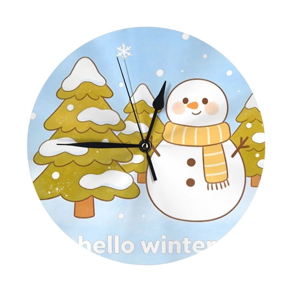 9.84in Round Wall Clock Frameless No Glass Silent Non-Ticking Pvc Board Stand For Tabletop Or Wall Kitchen Living Room Office Bedroom Hello Winter Theme (4)