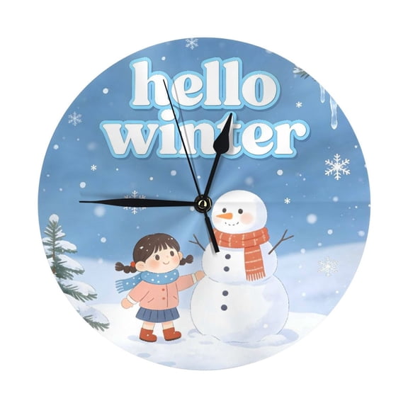 9.84in Round Wall Clock Frameless No Glass Silent Non-Ticking Pvc Board Stand For Tabletop Or Wall Kitchen Living Room Office Bedroom Hello Winter Theme (5)