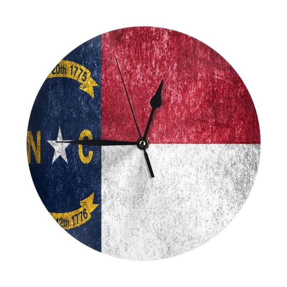 9.84in Round Wall Clock Frameless No Glass Silent Non-Ticking Pvc Board Stand For Tabletop Or Wall Kitchen Living Room Office Bedroom North Carolina State Flag Nc