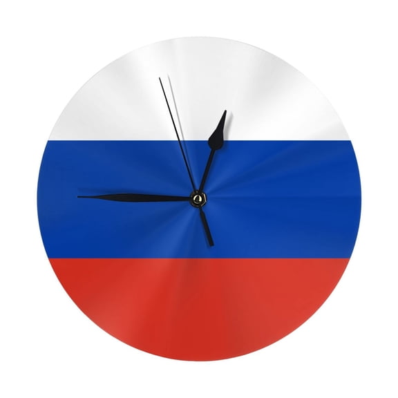 9.84in Round Wall Clock Frameless No Glass Silent Non-Ticking Pvc Board Stand For Tabletop Or Wall Kitchen Living Room Office Bedroom Russia Flag Russian Federation National Blue Red
