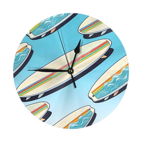 9.84in Round Wall Clock Frameless No Glass Silent Non-Ticking Pvc Board Stand For Tabletop Or Wall Kitchen Living Room Office Bedroom Summer Surfboards (1)