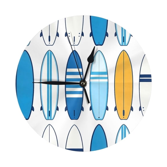 9.84in Round Wall Clock Frameless No Glass Silent Non-Ticking Pvc Board Stand For Tabletop Or Wall Kitchen Living Room Office Bedroom Summer Surfboards (4)