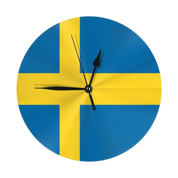 9.84in Round Wall Clock Frameless No Glass Silent Non-Ticking Pvc Board Stand For Tabletop Or Wall Kitchen Living Room Office Bedroom Sweden Flag Swedish