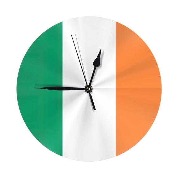9.84in Round Wall Clock Frameless No Glass Silent Non-Ticking Pvc Board Stand For Tabletop Or Wall Kitchen Living Room Office Bedroom Ireland Flag