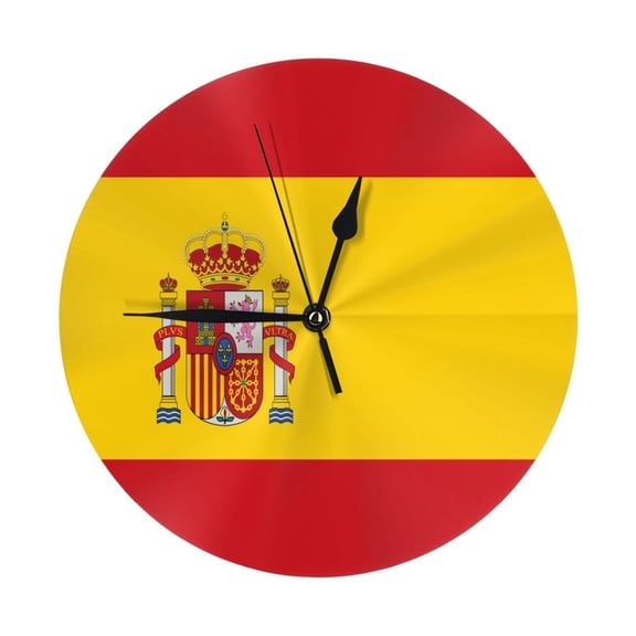 9.84in Round Wall Clock Frameless No Glass Silent Non-Ticking Pvc Board Stand For Tabletop Or Wall Kitchen Living Room Office Bedroom Spain Flag
