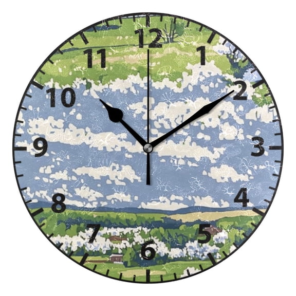 9.84in Scenic Spring Landscape PVC Canvas Wall and Table Clock with Canvas Texture, Black or Gold Hands