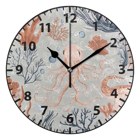 9.84in Sea Creatures Pattern PVC Canvas Wall and Table Clock with Canvas Texture, Black or Gold Hands