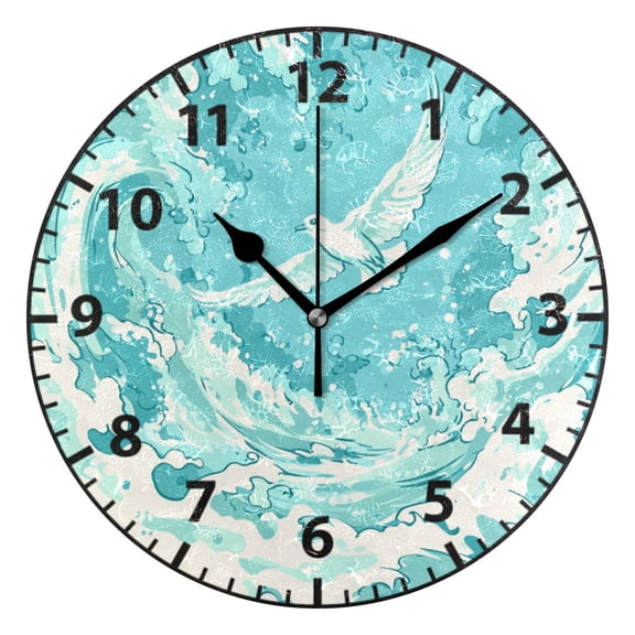Seagulls and Waves Wall Clock Modern Small Clock Gold Hands for Office, Home, Bedroom,School 9.84in