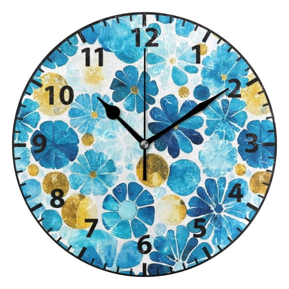 9.84in Seamless Flowers Pattern PVC Canvas Wall and Table Clock with Canvas Texture, Black or Gold Hands