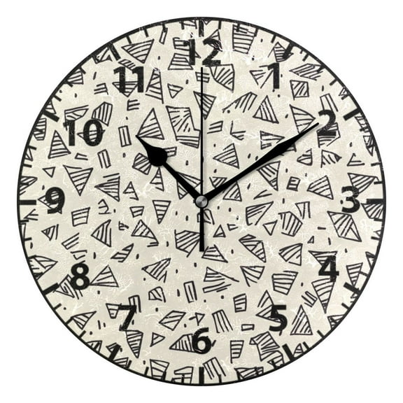 9.84in Seamless Geometric Pattern PVC Canvas Wall and Table Clock with Canvas Texture, Black or Gold Hands