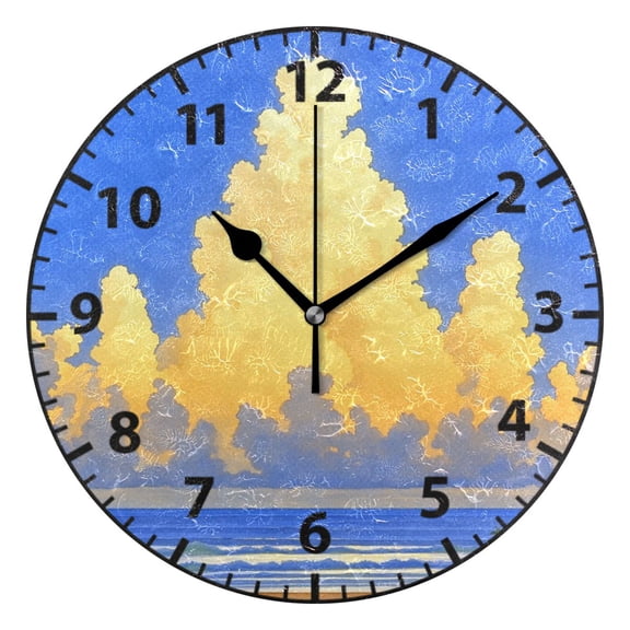 9.84in Seaside Sky PVC Canvas Wall and Table Clock with Canvas Texture, Black or Gold Hands