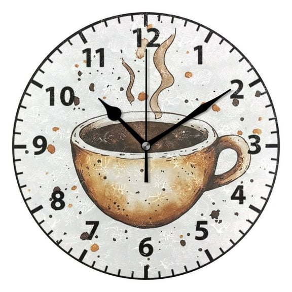 9.84in Simple Coffee Pattern PVC Canvas Wall and Table Clock with Canvas Texture, Black or Gold Hands