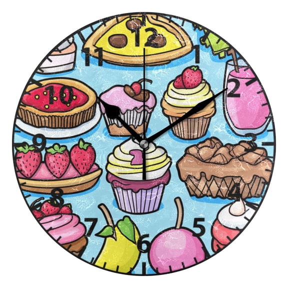 Simple Food Pattern Wall Clock Modern Small Clock Gold Hands for Office, Home, Bedroom,School 9.84in