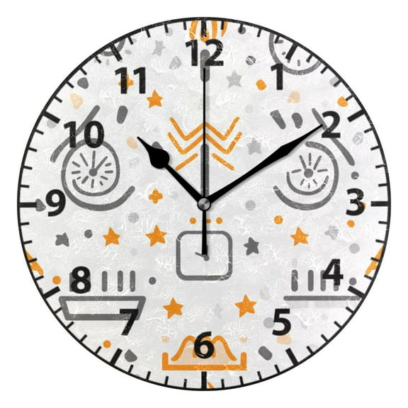 9.84in Simple Icons Pattern PVC Canvas Wall and Table Clock with Canvas Texture, Black or Gold Hands