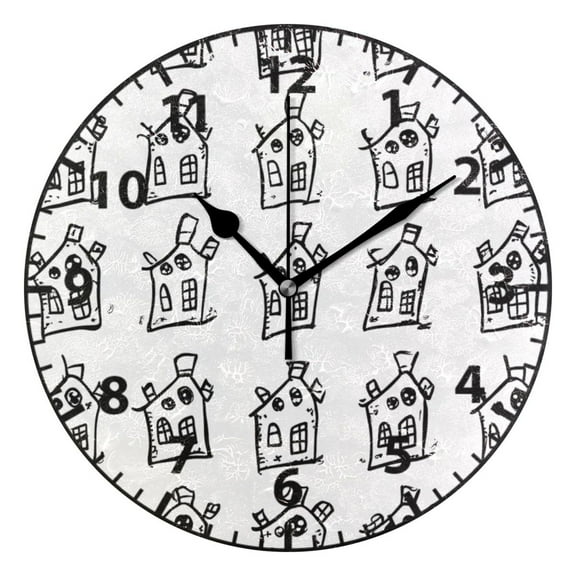 9.84in Sketch Of A Small House PVC Canvas Wall and Table Clock with Canvas Texture, Black or Gold Hands