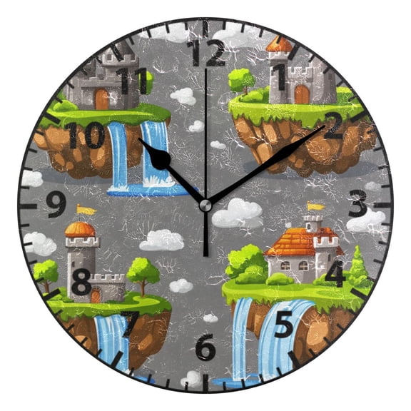 9.84in Sky Island Pattern PVC Canvas Wall and Table Clock with Canvas Texture, Black or Gold Hands