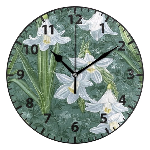 9.84in Snowdrop Flower Pattern PVC Canvas Wall and Table Clock with Canvas Texture, Black or Gold Hands