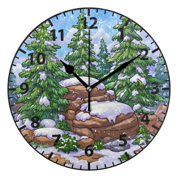 9.84in Snowy Forest PVC Canvas Wall and Table Clock with Canvas Texture, Black or Gold Hands