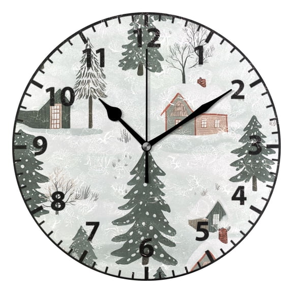 9.84in Snowy Landscape PVC Canvas Wall and Table Clock with Canvas Texture, Black or Gold Hands