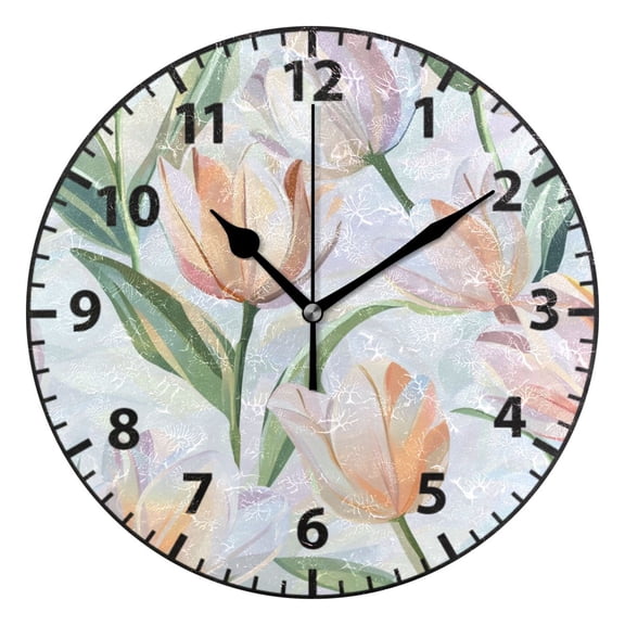 Soft Tulip Pattern Wall Clock Modern Small Clock Black Hands for Office, Home, Bedroom,School 9.84in