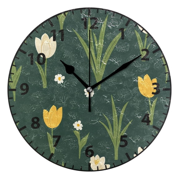 9.84in Spring Flower Garden PVC Canvas Wall and Table Clock with Canvas Texture, Black or Gold Hands
