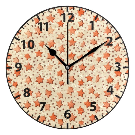 9.84in Stars Pattern PVC Canvas Wall and Table Clock with Canvas Texture, Black or Gold Hands