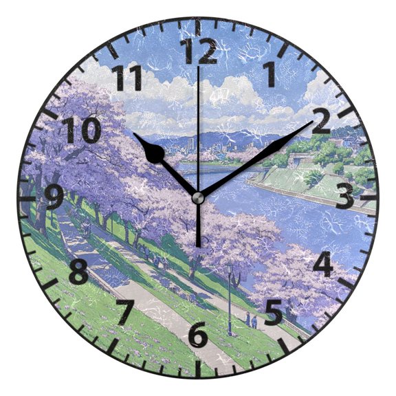 9.84in Summer Scenery PVC Canvas Wall and Table Clock with Canvas Texture, Black or Gold Hands