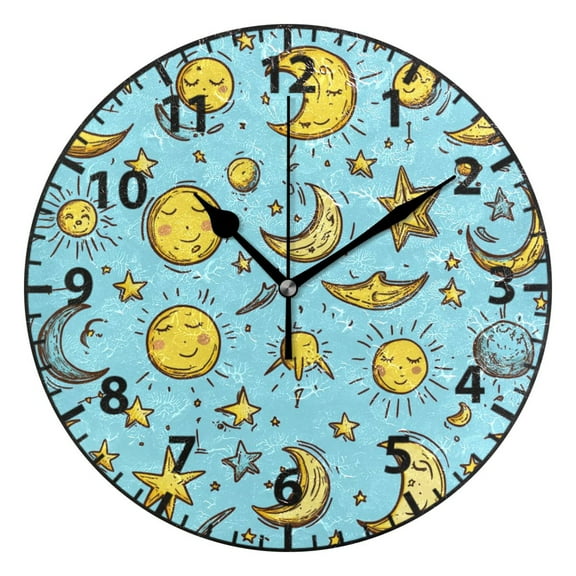 9.84in Sun and Moon PVC Canvas Wall and Table Clock with Canvas Texture, Black or Gold Hands