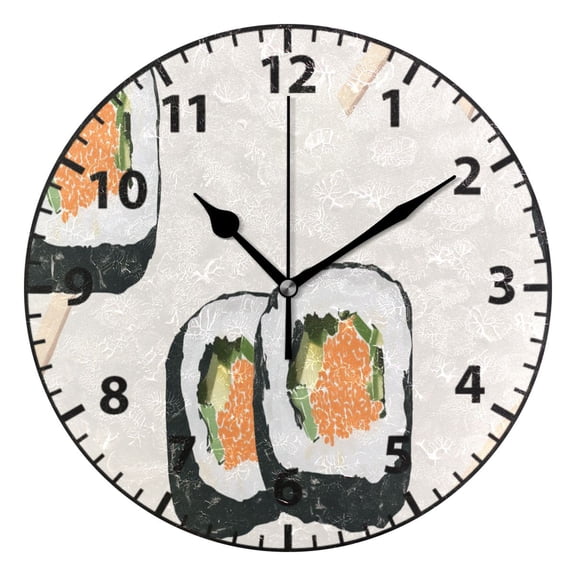 Sushi Delights Wall Clock Modern Small Clock Gold Hands for Office, Home, Bedroom,School 9.84in