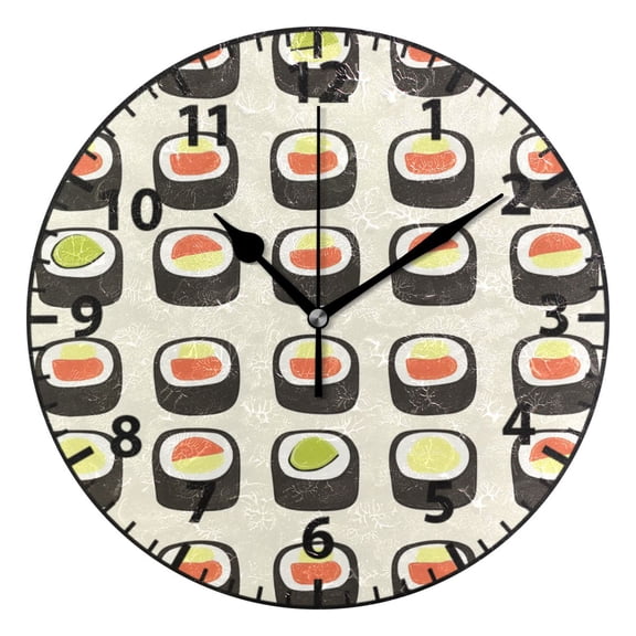 Sushi Rolls Wall Clock Modern Small Clock Black Hands for Office, Home, Bedroom,School 9.84in