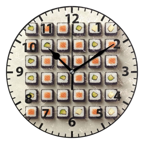Sushi Rolls Pattern Wall Clock Modern Small Clock Gold Hands for Office, Home, Bedroom,School 9.84in