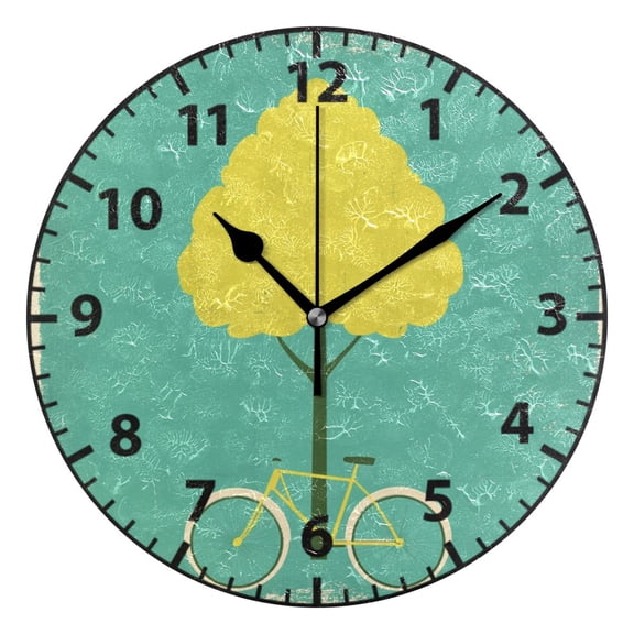 9.84in Tree and Bike PVC Canvas Wall and Table Clock with Canvas Texture, Black or Gold Hands