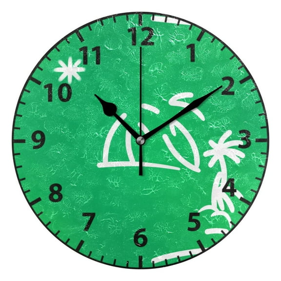 9.84in Tropical Island Pattern PVC Canvas Wall and Table Clock with Canvas Texture, Black or Gold Hands