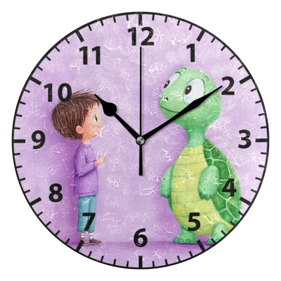 9.84in Turtle and Kid PVC Canvas Wall and Table Clock with Canvas Texture, Black or Gold Hands