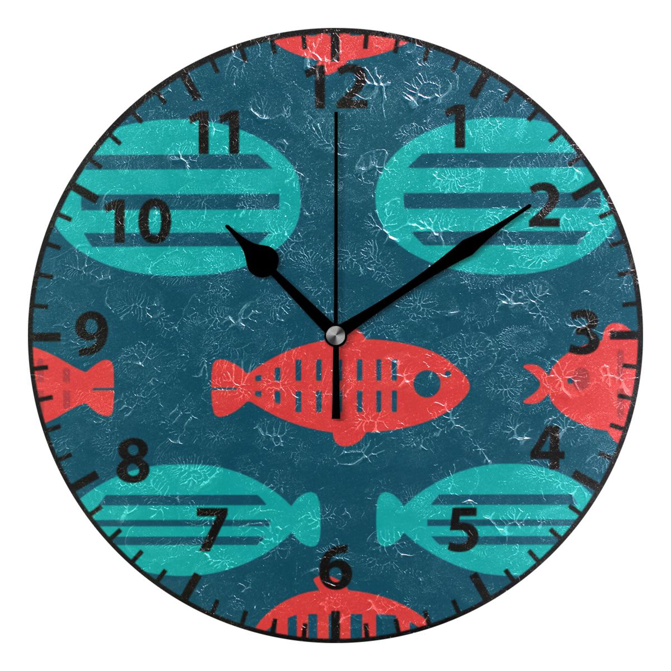 9.84in Underwater Fish PVC Canvas Wall and Table Clock with Canvas ...