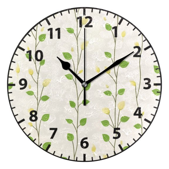 9.84in Vibrant Green Vines PVC Canvas Wall and Table Clock with Canvas Texture, Black or Gold Hands