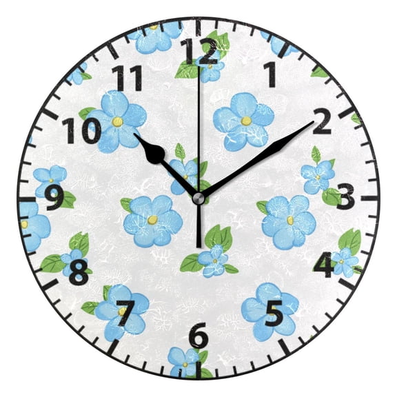 9.84in Watercolor Blue Flowers PVC Canvas Wall and Table Clock with Canvas Texture, Black or Gold Hands