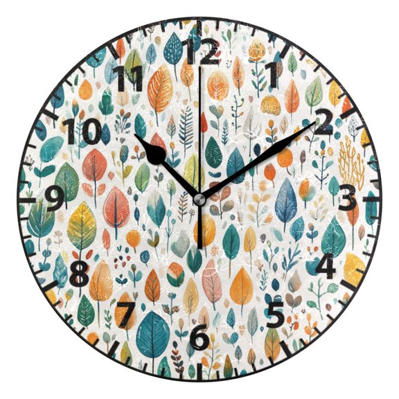9.84in Watercolor Flowers PVC Canvas Wall and Table Clock with Canvas Texture, Black or Gold Hands