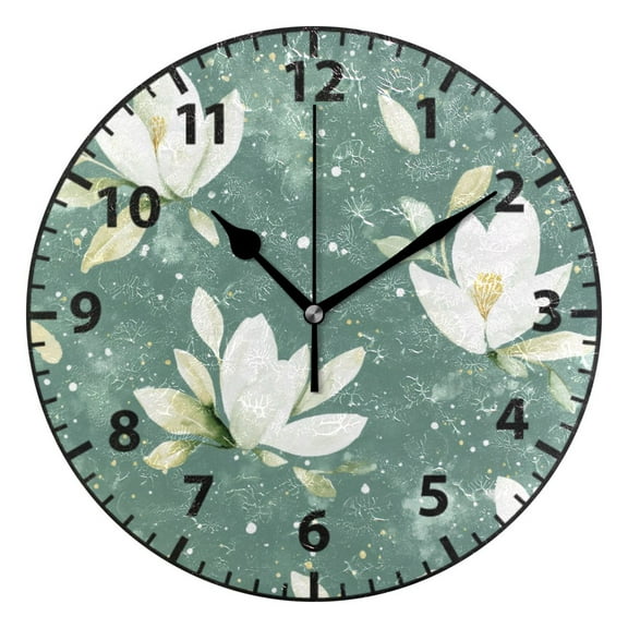 9.84in Watercolor Magnolias PVC Canvas Wall and Table Clock with Canvas Texture, Black or Gold Hands