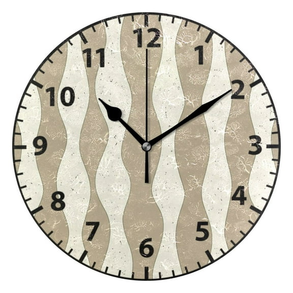 9.84in Wavy Cream Pattern PVC Canvas Wall and Table Clock with Canvas Texture, Black or Gold Hands