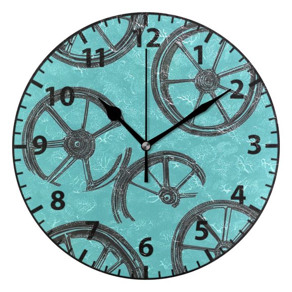 Wheels Pattern Wall Clock Modern Small Clock Black Hands for Office, Home, Bedroom,School 9.84in