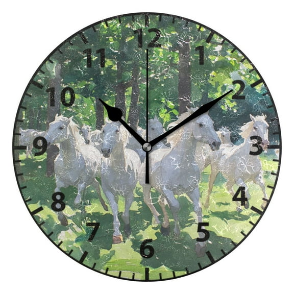 9.84in White Horse PVC Canvas Wall and Table Clock with Canvas Texture, Black or Gold Hands