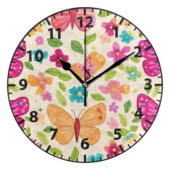 9.84in Wildflowers and Butterflies PVC Canvas Wall and Table Clock with Canvas Texture, Black or Gold Hands