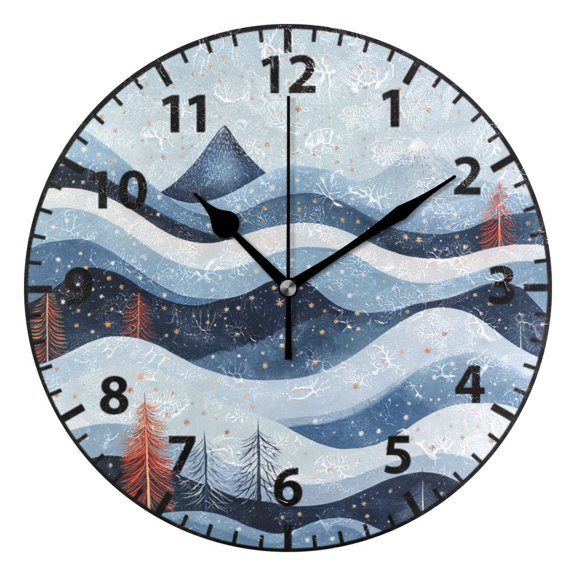 9.84in Winter Landscape with Mountains PVC Canvas Wall and Table Clock with Canvas Texture, Black or Gold Hands