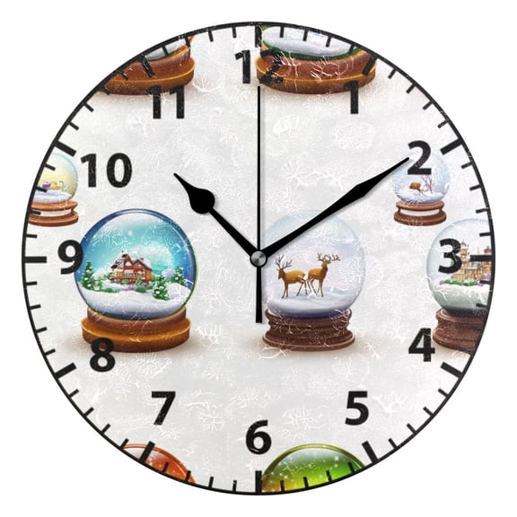 9.84in Winter Scenes Globes PVC Canvas Wall and Table Clock with Canvas Texture, Black or Gold Hands