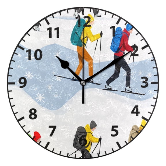 Winter Ski Adventure Wall Clock Modern Small Clock Gold Hands for Office, Home, Bedroom,School 9.84in