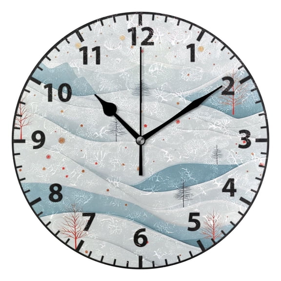 9.84in Winter Snowflakes Landscape PVC Canvas Wall and Table Clock with Canvas Texture, Black or Gold Hands
