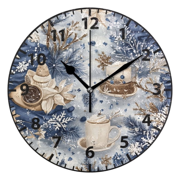 Winter Themed Cake Wall Clock Modern Small Clock Gold Hands for Office, Home, Bedroom,School 9.84in