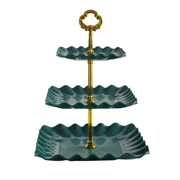 9.84x13.39in 3-Tier Metal Dessert Stand - Heavy Duty Candy/Fruit Display for Weddings/KTV/Parties, Detachable Serving Tray with Gold Finish (Green/A)
